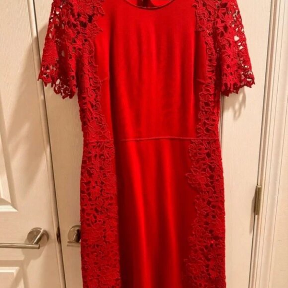 Elie Tahari Embroidered Red Flutter Sleeve Sheath Dress - Picture 1 of 1